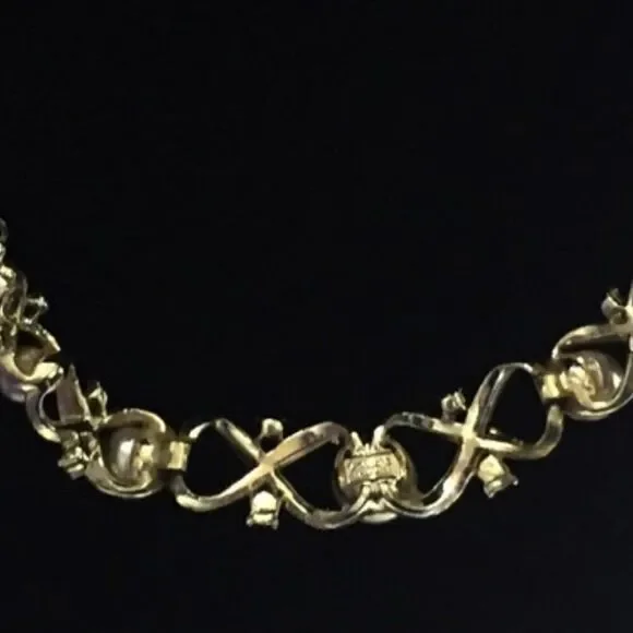 Vtg Corocraft gold pearl rhinestone 14" necklace - Picture 8 of 11